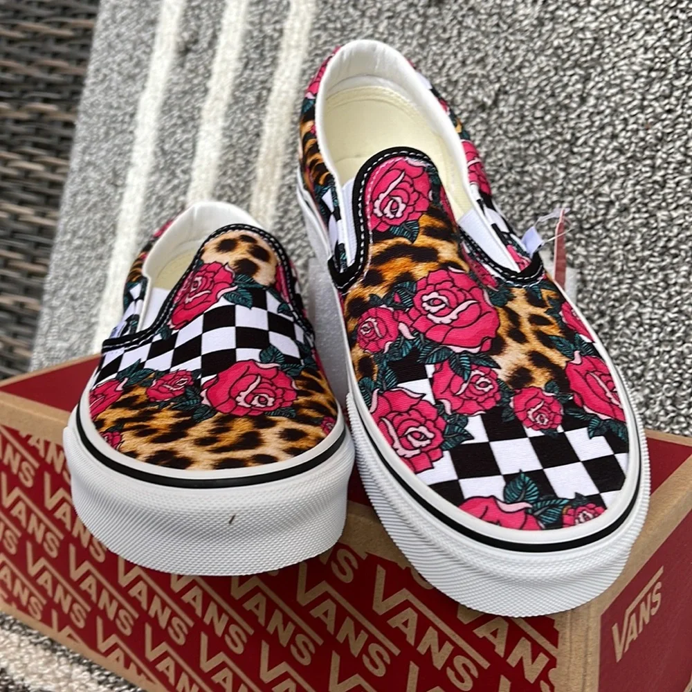 Vans Classic Slip-On Rose/Animal Check True White Multi WMNS - Picture 8 of 16